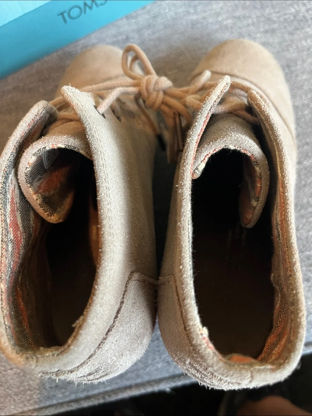 TOMS Beige Suede Wedge Ankle Booties
